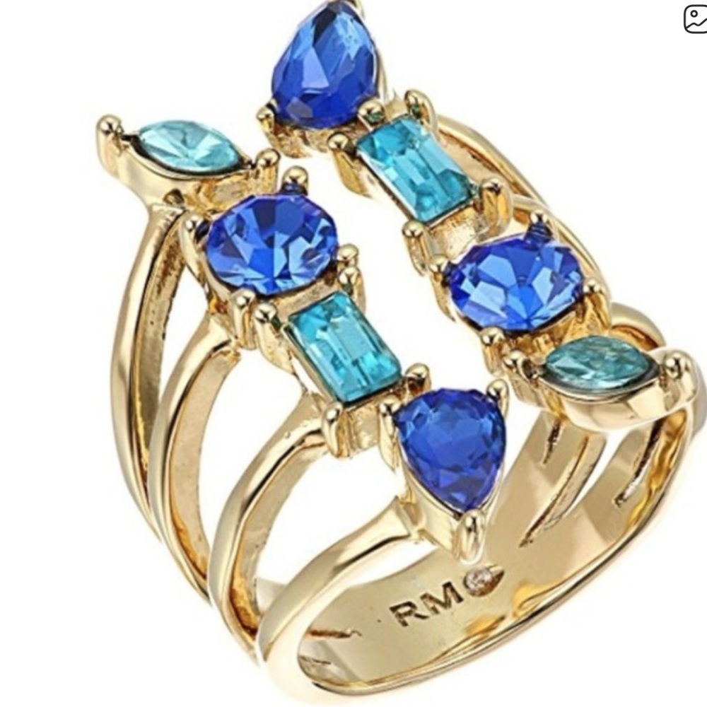 Rebecca Minkhoff Blue and Gold Gemstone Ring, Size 6